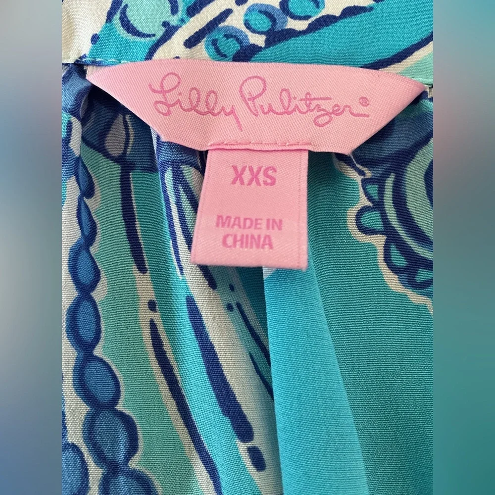 Lilly Pulitzer Elsie Searulean Silk Blouse Size XXS